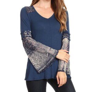 NWT T Party Blue Lace Long Flared Sleeve Top Medium